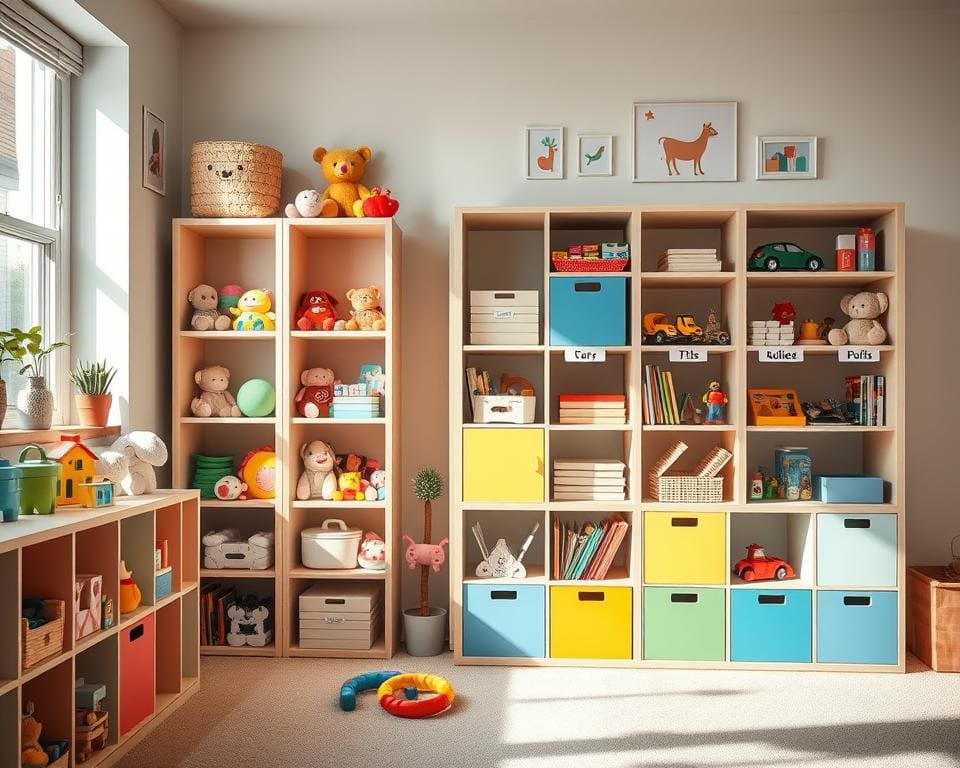 ¿Qué estantes ayudan a organizar juguetes?