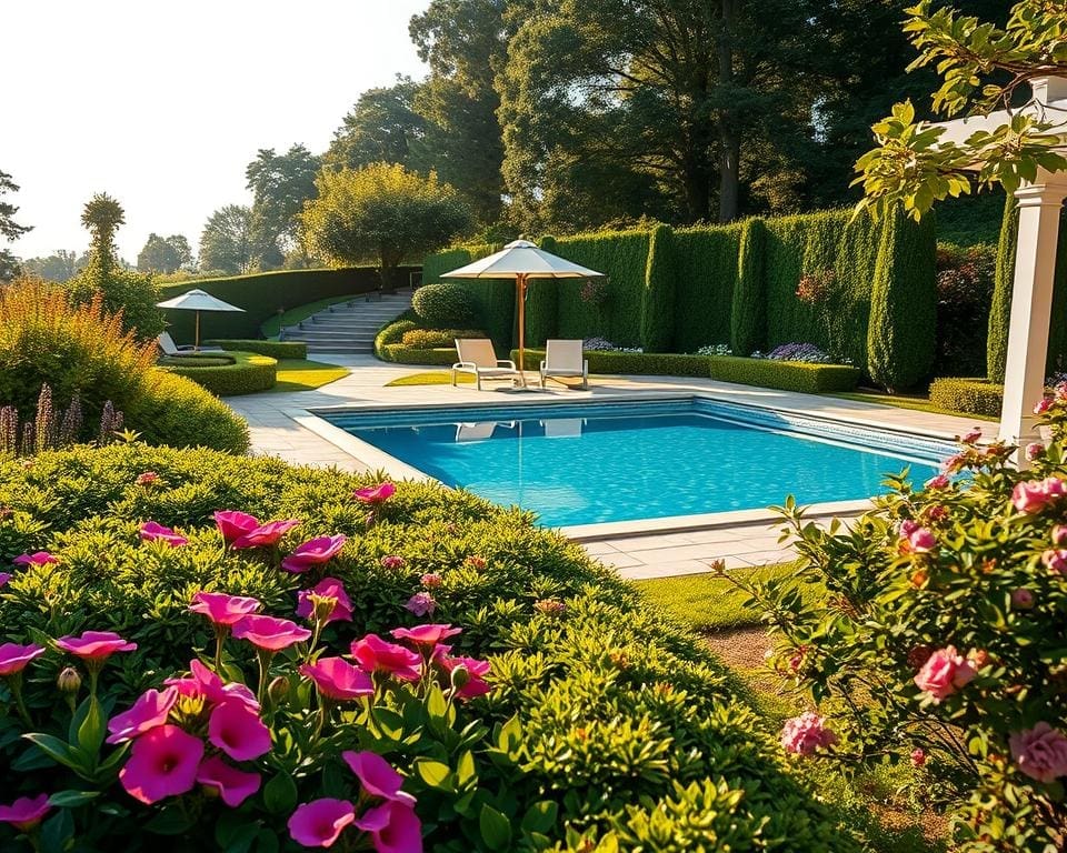 jardín piscina