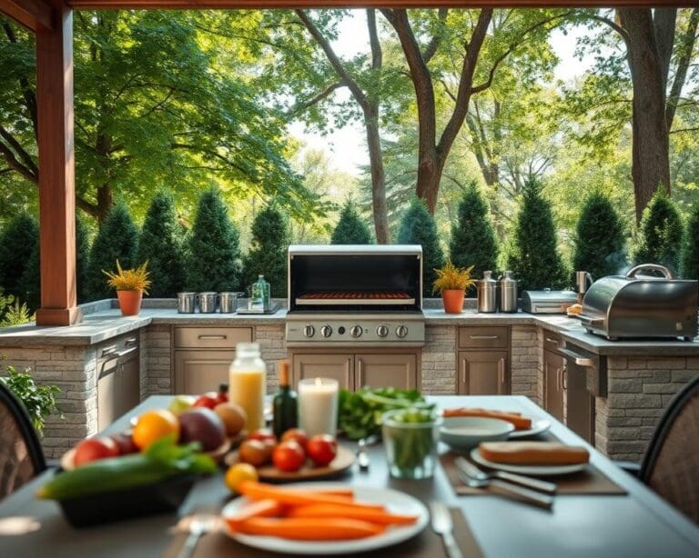 cocina exterior con barbacoa
